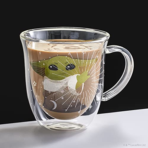 Joyjolt Mandalorian Mystic Grogu 13.5Oz Coffee Mug, Double Wall Mug Set Of 2. Large Espresso Cups, Cappuccino Or Latte Cup. Mandalorian Star Wars Mugs, Glass Coffee Cup, Insulated Coffee Mug #TOP6