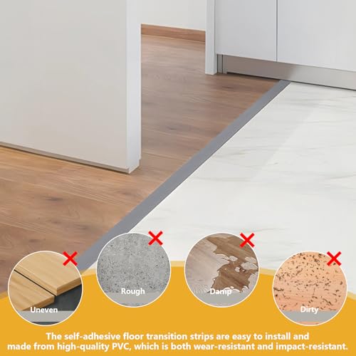 Gucass Übergangsprofil Wasserdicht Selbstklebend Grau, 3 M x 5cm Breit Vinyl Übergangsleiste, Ungelochte Abdeckleiste, Teppichleisten Selbstklebend, Übergangsschiene für Fliesen, Holz, Laminat