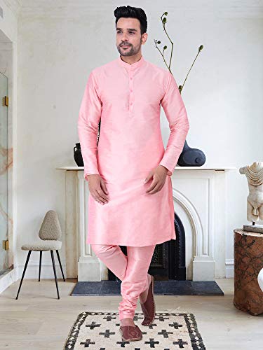 Image of HUZUR Men's Silk Solid Straight Long Kurta Pyjama Set| Ethnic Wear