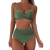 HTTDSLF Conjuntos de Bikinis para Mujer Traje de Baño de Cuello en V, Dos Piezas Push Up Conjuntos, Bañador Control de Vientre de Cintura Alta Bikini, para Mujer Ropa de Playa Traje de Baño Bikini Set