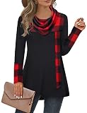 Furnex Tunics for Womens,Black Red Christmas Sweater Tunic Plus Size Long Sleeve Winter Leggings Shi