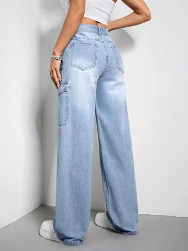 Image of KOTTY Women's Solid High Rise Relaxed Fit Cargo Jeans