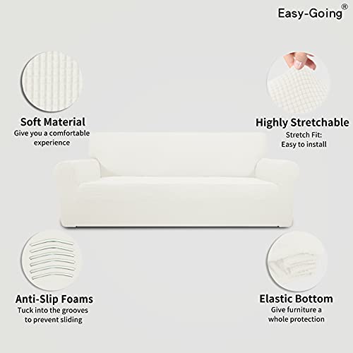 Image of Easy-Going Stretch 4 Seater Sofa Slipcover 1-Piece Sofa Cover Furniture Protector Couch Soft with Elastic Bottom for Kids, Polyester Spandex Jacquard Fabric Small Checks Cream