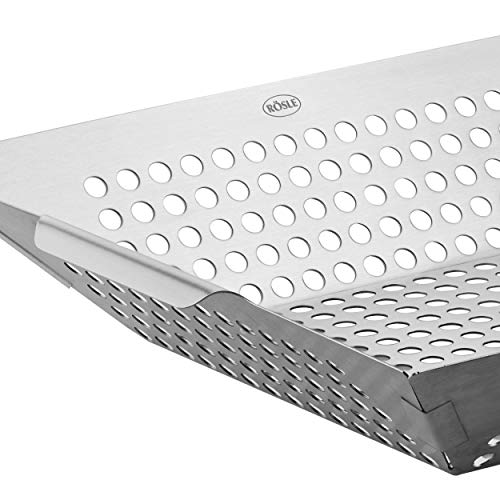 RÖSLE Grill- und Gemüsepfanne, Hochwertiger Grillkorb aus Edelstahl 18/10 mit Lochung, grill- und backofengeeignet, spülmaschinengeeignet