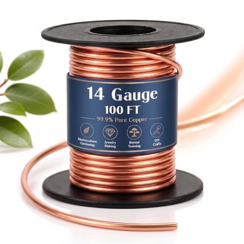 Image of Therwen 100ft 14 Gauge Copper Wire for Gardening, Electroculture, Bonsai, Jewelry Making Beading DIY Craft Pure Bare Copper Wire Spool