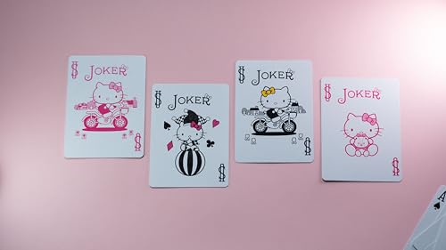 Image of Bicycle Hello Kitty Playing Cards, Black & Pink, 1 Deck | Hello Kitty on court cards, Kawaii black and pink design, Adorable number cards with mice and teddies, Made in USA