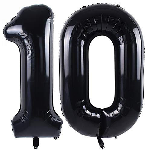 40 Inch Black Large Numbers Balloon Birthday Party Decorations, Foil Mylar Big Number Balloon Digital 10 for 10th Birthday, 10th Anniversary, Graduation Ceremony Photo Shoot