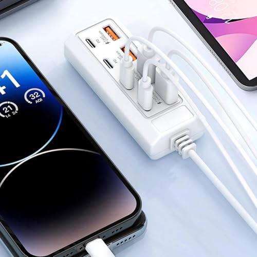 Image of 8-Port USB Charging Hub, 25W Fast Charger with 4 PD USB-C and 4 USB-A Ports, White, for Phones and Tablets