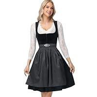 ELFIN Dirndl Damen Midi Samt Dirndl für Damen Elegante Trachtenkleid Dirndlkleid Trachtenmode Kleid für Oktoberfest, 60cm, Schwarz, 36
