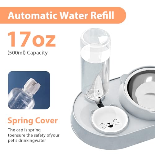 3-in-1 Katzennapf,Katze Futternapf und Wassernapf Set mit Wasserspender Edelstahl Doppel-Katzennäpfe 15° Neigbar für Katzen und Kleine Hunde Haustiere Abnehmbarer Futternapf