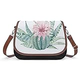 Sac a Main Imprime Personnalisé Sacs Bandoulière Femme en Cuir PU pour Voyage École Sports Achats Cactus Plante Verte