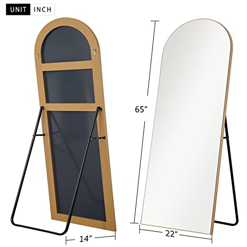 Image of NeuType 65 inchx22 inch Arched Full Length Mirror Large Arched Mirror Floor Mirror with Stand Large Bedroom Mirror Modern Arched Shape Wall Mounted Mirror Hanging or Leaning Against Wall, Wood Frame, Gold