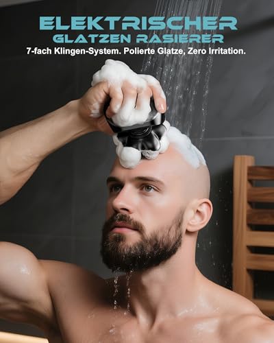 Topipop Glatzen Rasierer Herren,7D Detachable Glatzenrasierer Wasserdichte Nass und Trocken Kopfrasierer Glatze, Skull Shaver Wiederaufladbar Typ-c LED Anzeige (Schwarz)