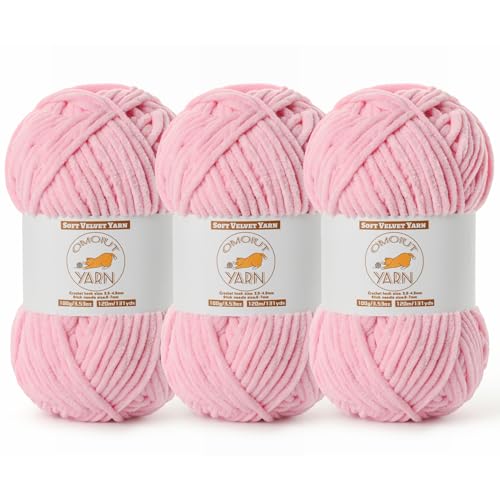 Image of 3 Pack Peach Pink Fluffy Velvet Yarn for Crocheting, Chunky Chenille Baby Blanket Yarn for Crochet, Soft Fuzzy Puzzle Yarn for Knitting, (100g /3.53oz Each) Bulky Thick Amigurumi Crochet Yarns