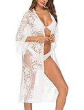 iWoo Cardigan Spitze Damen Kimono Sommer Sexyhohl Sehen Durch Festival Outfit Crochet Vorne Weiße Bluse