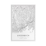 Greenwich Connecticut Street - Lienzo enmarcado moderno con diseño abstracto geométrico minimalista para decoración de pared de oficina, dormitorio, 40 x 60 cm