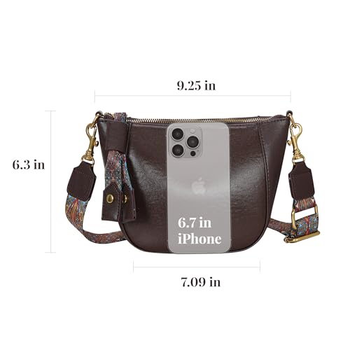 HESHE Leather Crossbody Bags for Women Soft Hobo Purses Stylish Satchel Bags Boho Shoulder Handbags with Wide Strap4