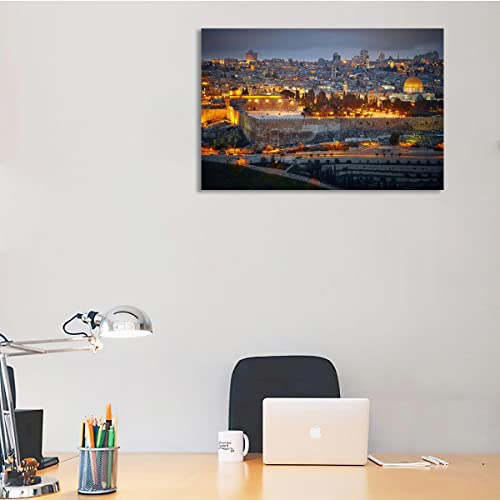 Jerusalem City Night Poster Urban Landscape Decor Aesthetic Vintage Prints Jerusalem At Night Canvas Wall Art Picture Modern Wall Decoration For Living Room Bedroom Home Office 12X18 Inch Unframed #TOP1