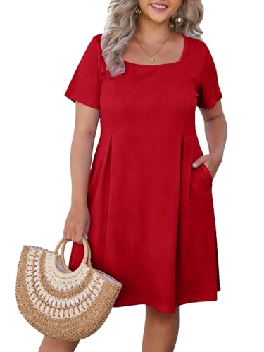 Womens Plus Size Short Sleeve Dresses Square Neck...