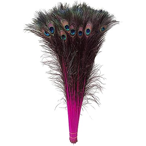 Peacock Feathers, wanjin 25 Pcs Dyeing Feather Long Pole 28-30 inches（Fuchsia） Cover