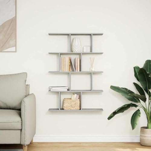 Étagère murale cube gris béton contre le désordre, 12 compartiments bois