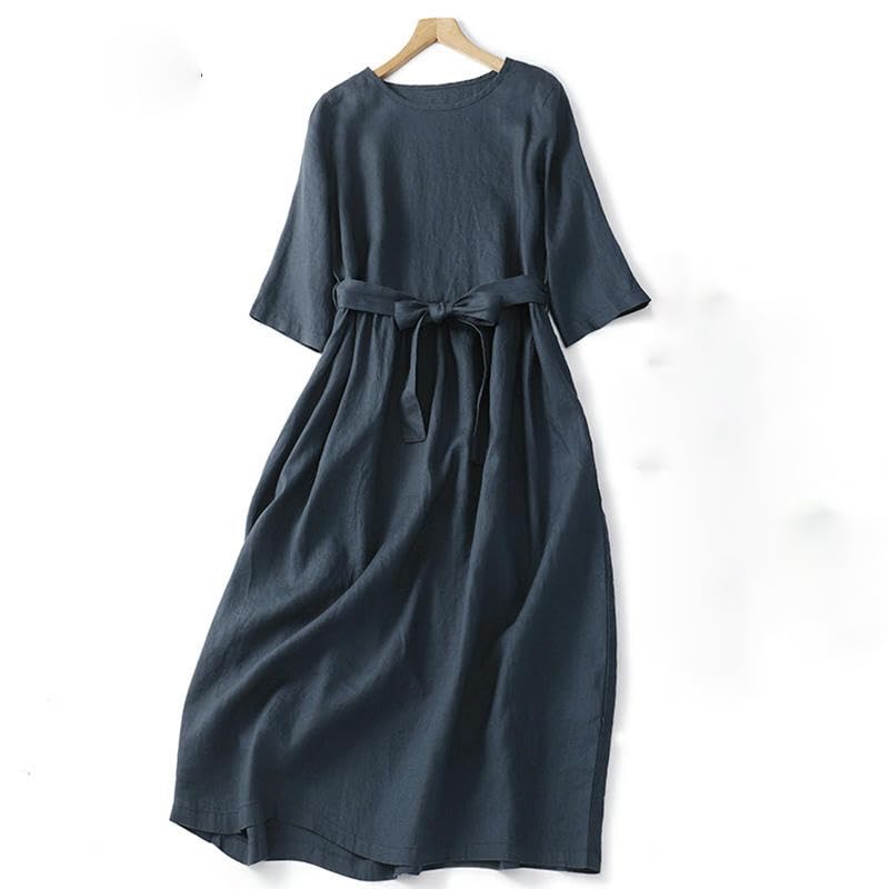 Robe en lin pour les vacances d'été style décontracté chic col rond