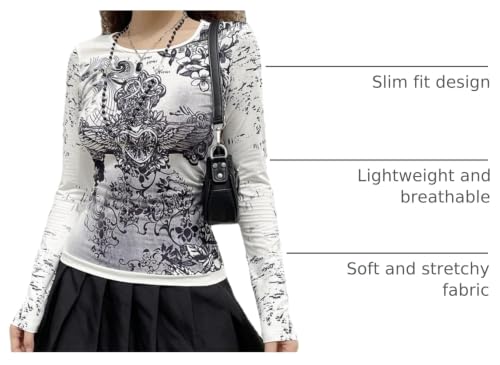 Image of Grunge Clothes for Women Y2K Tops Long Sleeve Fairy Grunge Aesthetic Shirts Teen Girls Vintage Graphic Tees Fall