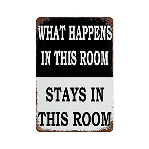 Larkverk What Happens in This Room Stays in This Room Man Cave Retro Targa in metallo vintage per casa, bar, ufficio, decorazione murale per bagno, 30,5 x 20,3 cm