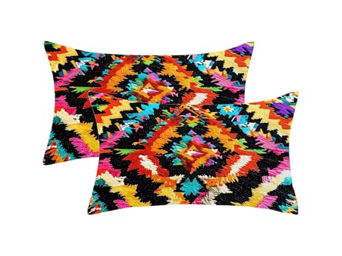 Juego de 2 Antiguo Fundas Cojines Exterior Impermeable, Boho Funda Cojin 70x90 con Cremallera Invisible, Impermeable Lino Cushion Covers para Exterior Jardín Sofá Patio Decor, Regalo Mujer,Model193