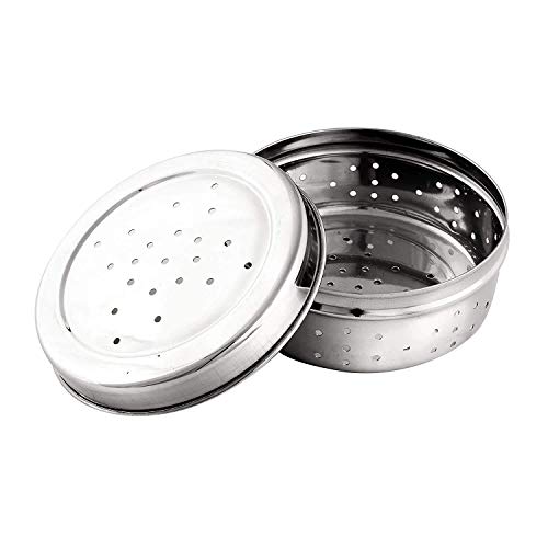 Image of Stainless Steel Green Coriander Storage Box Curry Leaves Box Set, Sprouts with air Ventilation Food containers Silver Dabba Flat Box Steel Dabba (Dhaniya 400 ML)