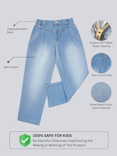 Image of olele Girls Super Jeans Collection for 4-14 Yrs | Stretchable Cotton Denim Trousers | Blue Jeans for Kids | Baggy Denim Pants | Cargo Pants for Girls