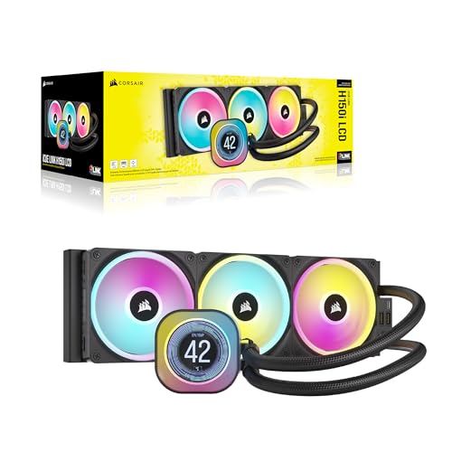 CORSAIR iCUE Link H150i LCD Liquid CPU Cooler - 360mm AIO - Ventilateurs QX120 RGB - Ecran LCD IPS 2.1" - Convient à Intel LGA 1700, AMD AM5 - Hub Système iCUE Link Inclus - Noir