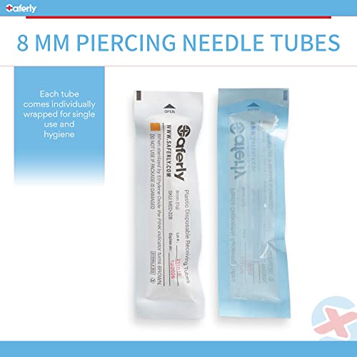 Saferly Body Piercing Needle Receiving Tubes - 8mm Plastic Disposable Piercing Needle Receiving Tubes - Body Jewelry Piercing Supplies (Box of 50)