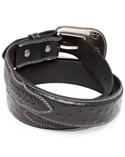 Cody James Men's Ostrich Print Embroidered Western Buckle Belt - Cjasp20bt32