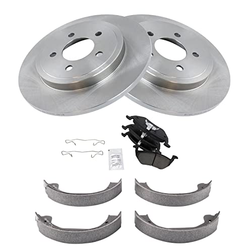 Image of TRQ Rear Brake Pad and Rotor Set Ceramic Parking Brake Shoe Compatible with 2005-2008 Ford Escape Mazda Tribute Mercury Mariner