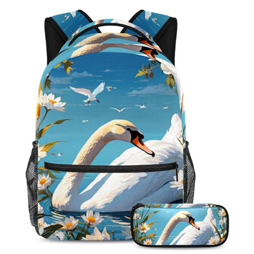 Sac à dos grande capacité cygne noir avec trousse scolaire complète pour élève