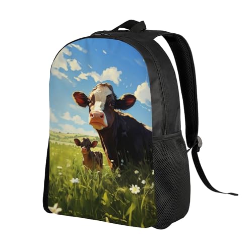 Comfort Fit Unisex Cow Calf Meadow Skies Backpack Durable for Daily Commute & Travel Adventures 16 Inch2