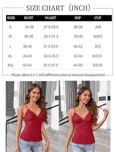 Avidlove Womens Silk Lace Tank Tops V-Neck Casual Camisole Sleeveless Cami Blouses Adjustable Strap Vests Summer Basic Tank Shirt Red S - Image 6