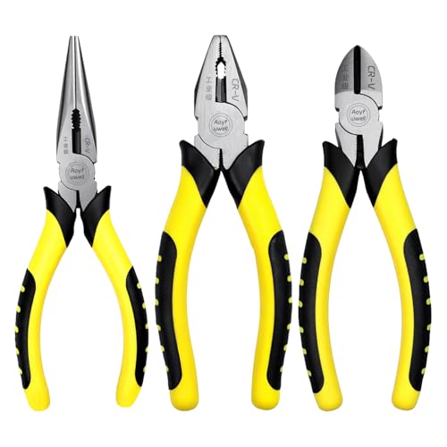 Aoyfuwell 3 Pcs Pliers Set Pliers Tools Soft-Grip Hand Tool Set 6 Long Nose 6 Diagonal Cutting 6 Combination.Wire Cutters Multi-Functional Tool for Home DIY Repairs