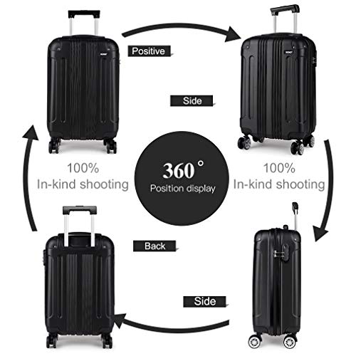 Kono 55x35x20cm Boarding Case Hard Shell ABS Travel Trolley Cabin Hand Luggage Suitcases 33L (Black)