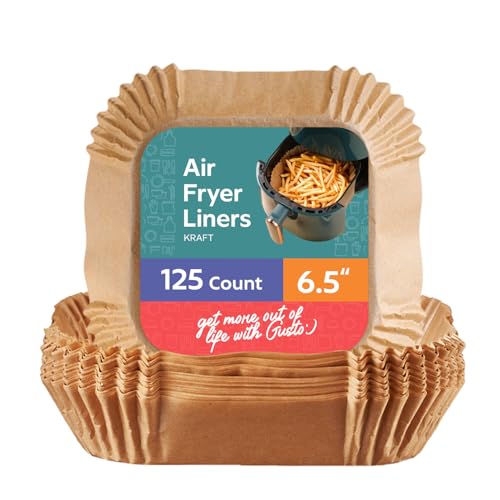 GUSTO [6.5 Inch - 125 Count] Square Air Fryer Liners Disposable - Non-Stick, Oil & Water Resistant Parchment Paper - Fits 2-5 QT Square Air Fryers, Ovens & More (Formerly Comfy Package)