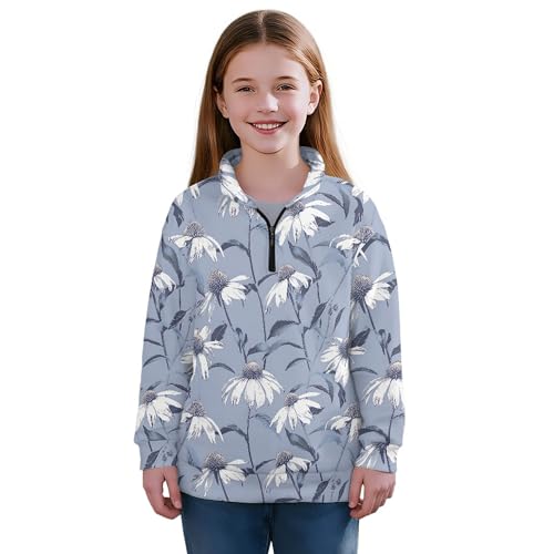 Image of AmzPrint Girls Graphic Quarter Zip Coat Long Sleeve Lightweight Oversized Athletic Running Hoodies For Kids Teen Girls