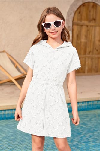 Image of BesserBay Girls Swim Cover Up Beach Bathing Suit Coverups for Swimwear Zip-Up Terry Cloth Robes with Sunglasses 6-14 Years