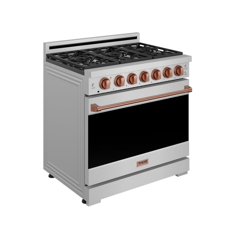 Image of Gordon Ramsay by THOR Kitchen 36-Inch Professional LP Range with Precision Knob Control in Stainless Steel and Rose Gold
