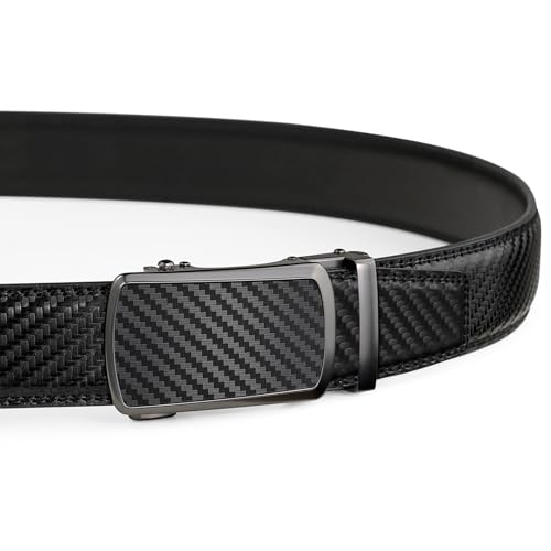 Image of Drowsmen Leather ratchet belt 1 3 /8 inch with Click Sliding Automatic Buckle, Adjustable belt Trim to Fit