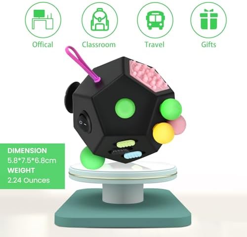 VCOSTORE Fidget Toys, 12 Sided Fidget Toy Cube for Adults Kids, Stress Cube Silent ADHD Autism Toys Anxiety Relief, Black - 4