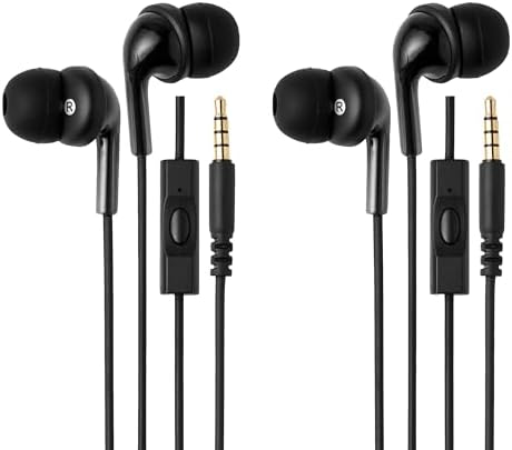 Amazon Basics 3,5-mm-Kabelgebundene Ohrhörer, In-Ear-Kopfhörer mit Integriertem Mikrofon & Lautstärkeregelung, S, M & L Ohrstöpsel, Kompatibel mit Smartphones, Laptops & Tablets, 2