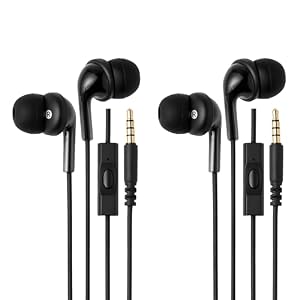 Amazon Basics 3,5-mm-Kabelgebundene Ohrhörer, In-Ear-Kopfhörer mit Integriertem Mikrofon & Lautstärkeregelung, S, M & L Ohrstöpsel, Kompatibel mit Smartphones, Laptops & Tablets, 2er-Pack