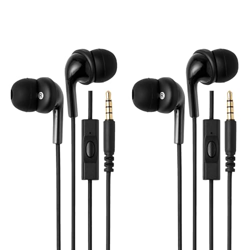 Image of Amazon Basics Wired Earbuds with Microphone, in Ear Headphones, 3.5mm Jack, 2 Pack