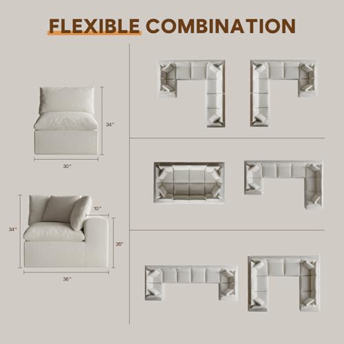 Image of 189 inch Boneless Cloud Couch, Modular Sectional Couches for Living Room, U Shaped with Deep Seats, No Assembly Required, 8 Seater Washable Fabric Sleeper Sofa, White
